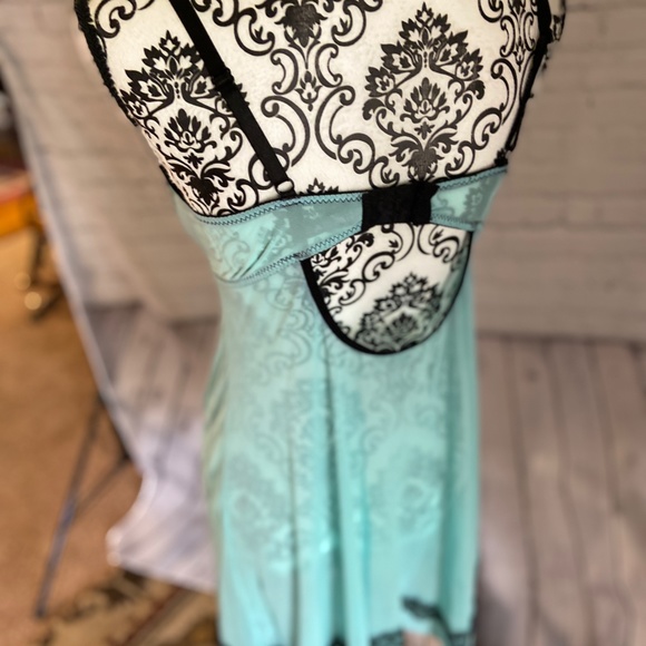 WOMEN'S SIZE LARGE CHEMISE LINGERIE SEA FOAM GREEN BLACK TRIM - Picture 4 of 8